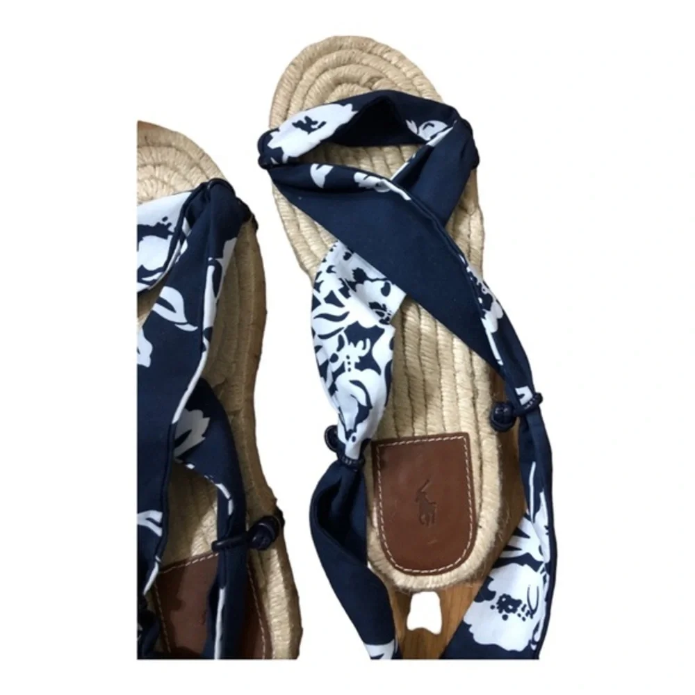Polo Ralph Lauren made in spain blue floral ankle tie espadrilles‎ flats size 9B